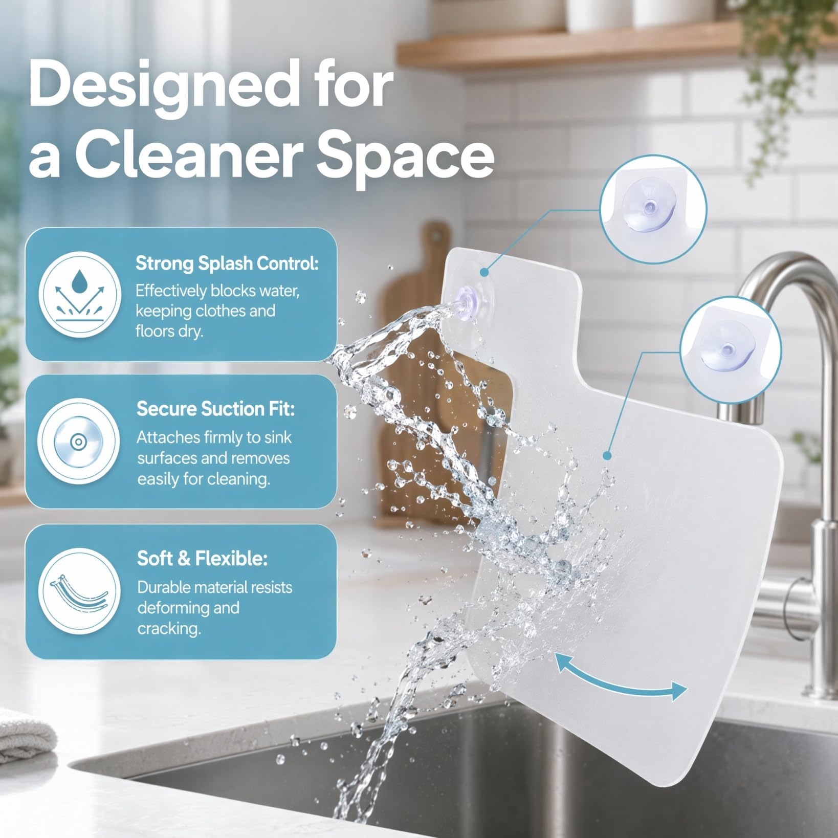 PRETYZOOM 2 Pack Sink Guard Splashproof Baffle with Suction Cups Kitchen Deflector for Basin and Bathroom Water Shield Helps Prevent Splashing on