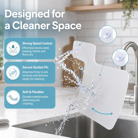 PRETYZOOM 2 Pack Sink Guard Splashproof Baffle with Suction Cups Kitchen Deflector for Basin and Bathroom Water Shield Helps Prevent Splashing on