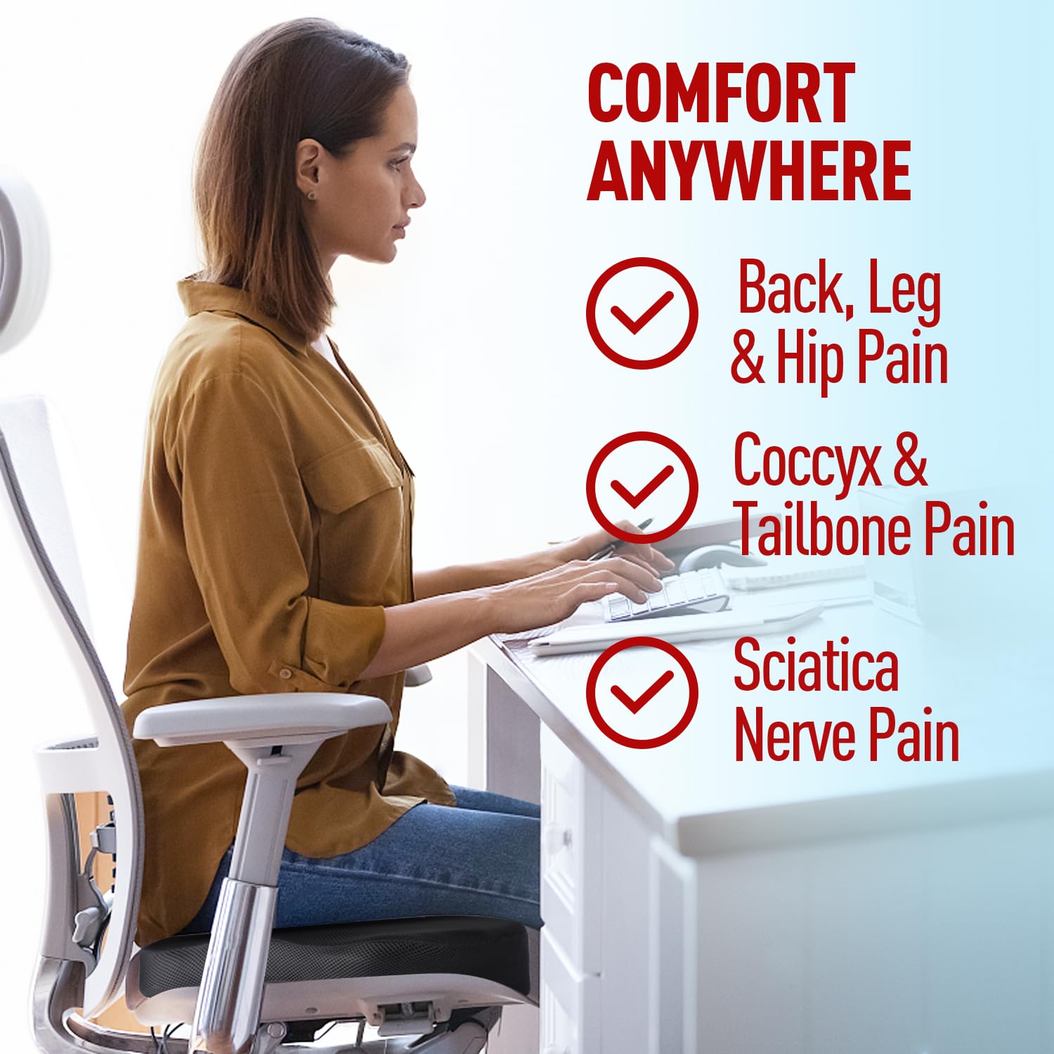 Memory Foam Seat Cushion, Ergonomic Coccyx Cushion for Car & Office Chair