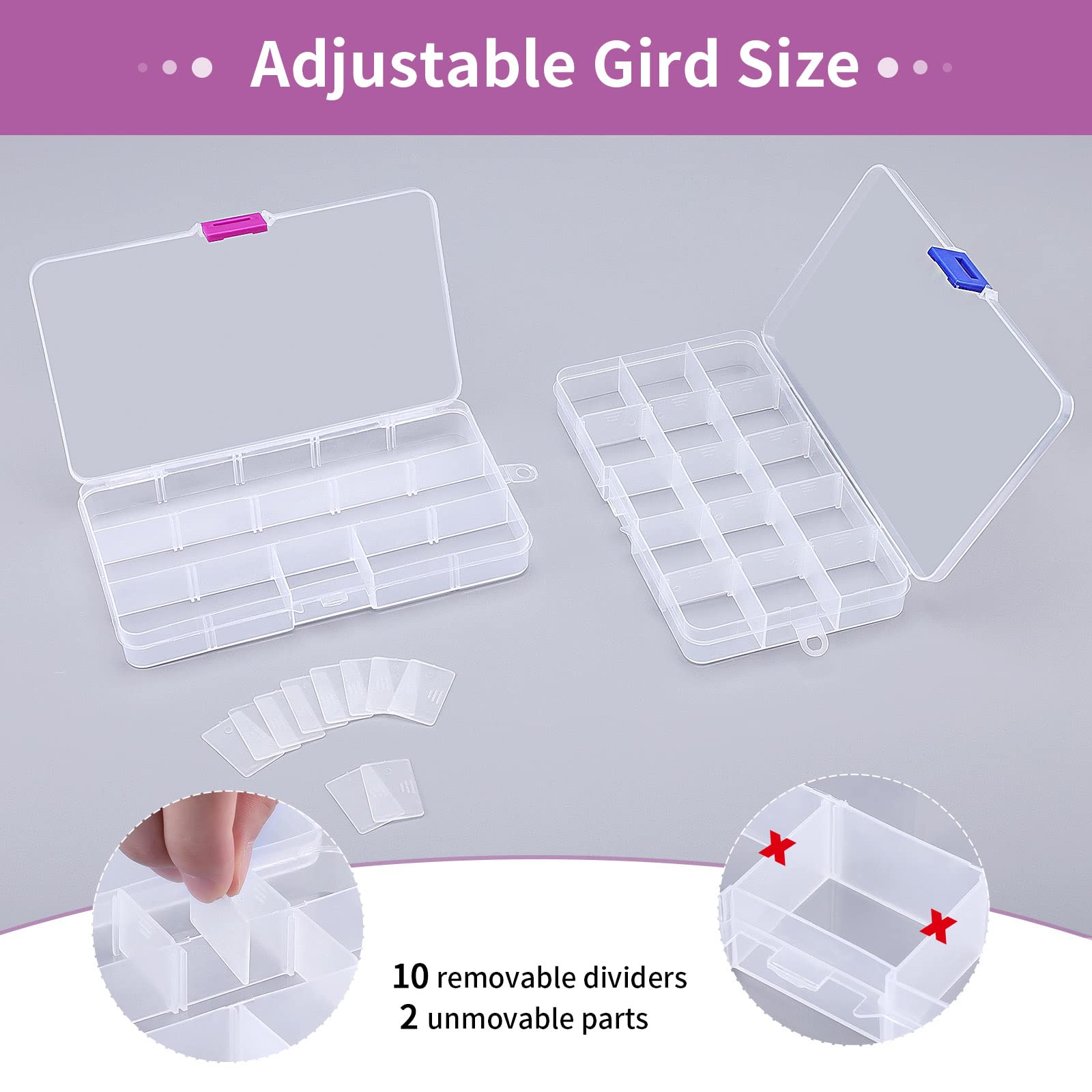 Opret 4 Pcs Bead Storage Box, 15 Grids Plastic Jewellery Organisers