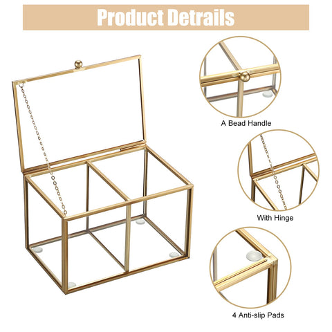 SUMTree Gold Glass Cotton Swab Holder with 2 Compartments, 14*9.5*9cm