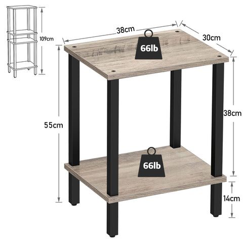 TUTOTAK Side Table, Bedside Table, Night stand, 2-Tier Storage Shelf, End Table for Small Space, Living Room, Bed Room, Greige TB01BG034EU