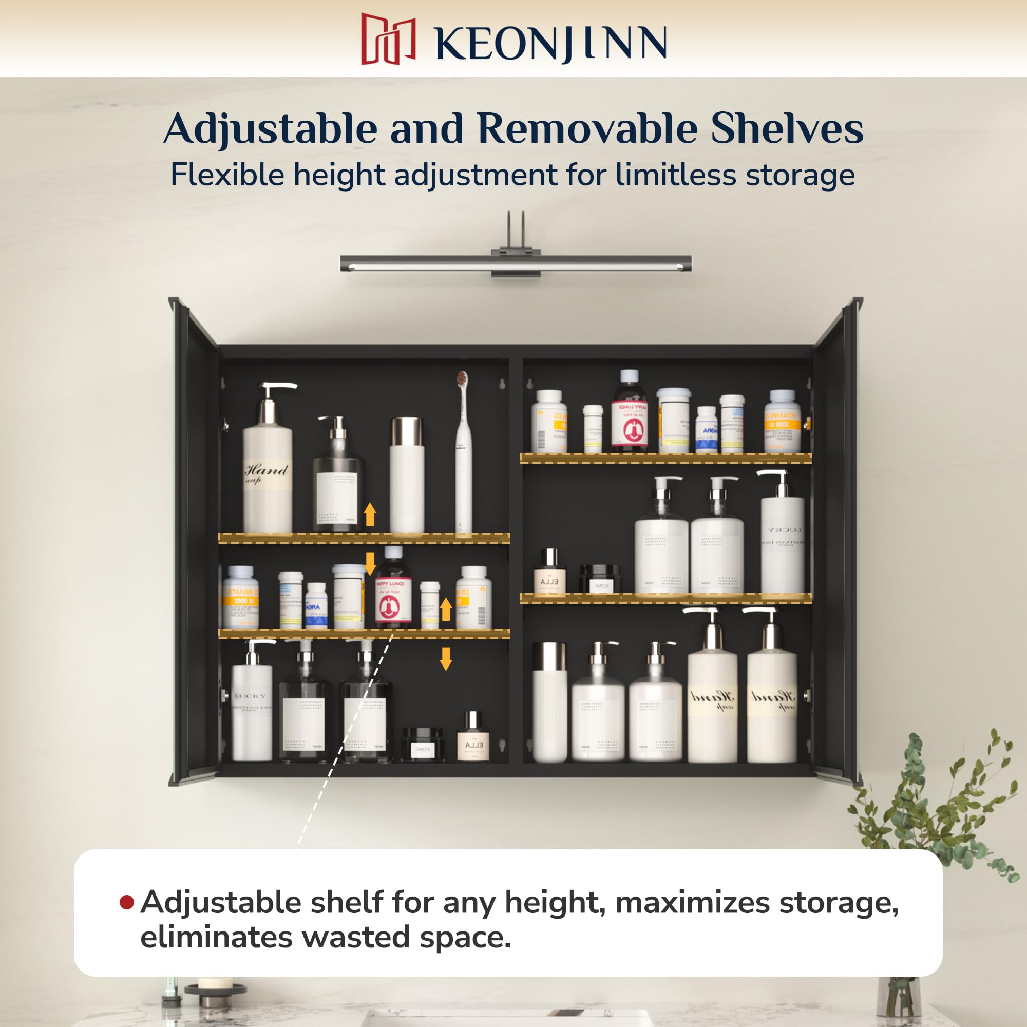 Keonjinn Bathroom Mirror Cabinets 40x60cm, Assembly Required, Black Aluminum Frame Mirrored Bathroom Cabinet Wall Mounted with Storage