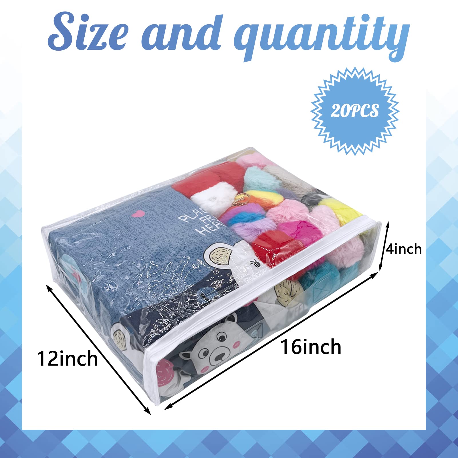 20Pcs Large Clear Vinyl Zippered Storage Bags With Handle - 16*12*4Inch Blankets Organizer for Sweater, Bed Sheet, Pillow