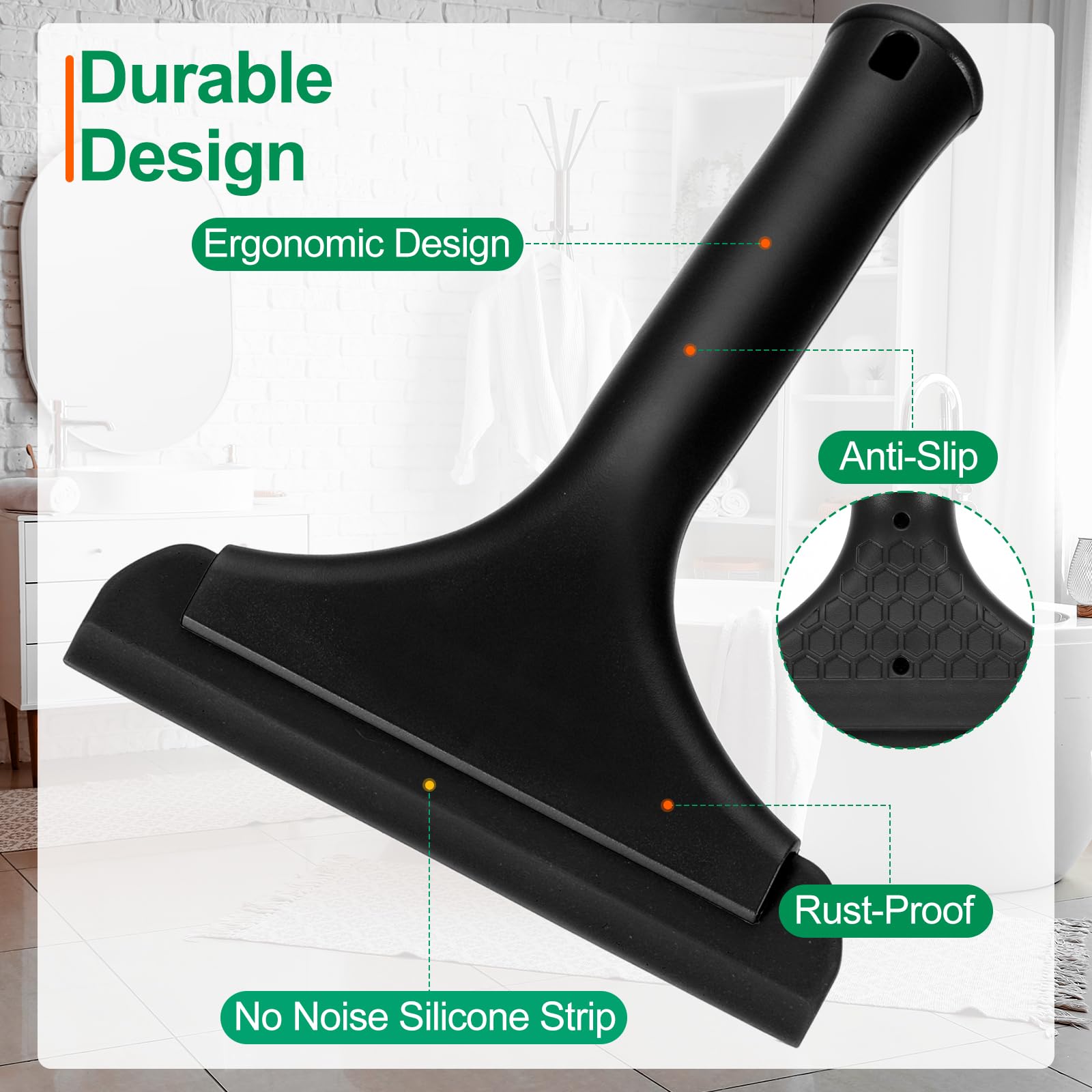 sourcing map 6 Inch Shower Squeegee for Glass Doors, All-Purpose Bath Squeegee with Handle for Bathroom Window Mirror Car Glass, Black/Black