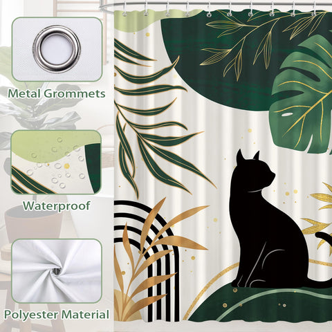hometrixx Boho Black Cat Palm Leaf Sun Shower Curtain Green 72X78Inch