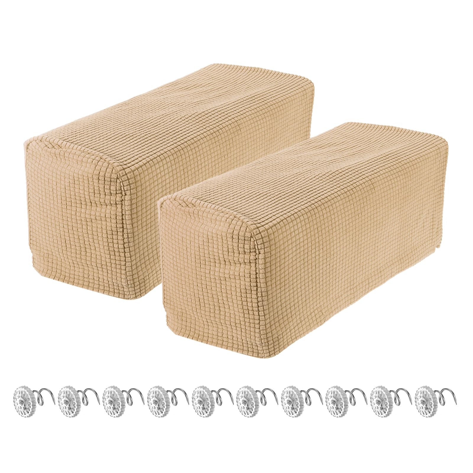 sourcing map 2pcs Stretch Armrest Covers for Chairs/Sofas, Couch Arm Covers with Twist Pin, Furniture Protector Slipcovers Khaki