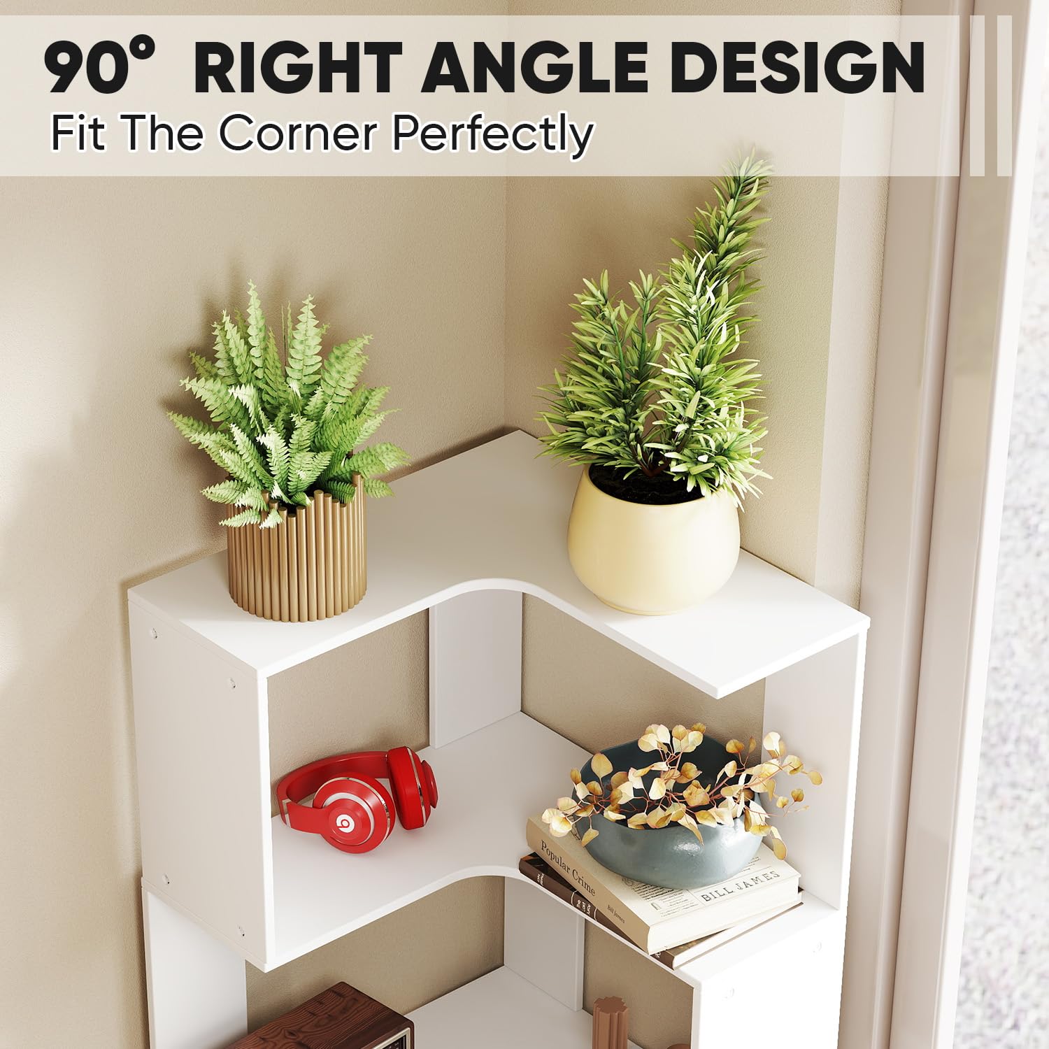 uyoyous 5-Tier Corner Bookcase Unit, Freestanding Book Organiser Stand, Book Storage Cabinet, Bookshelf Display, Book Rack Credenza,