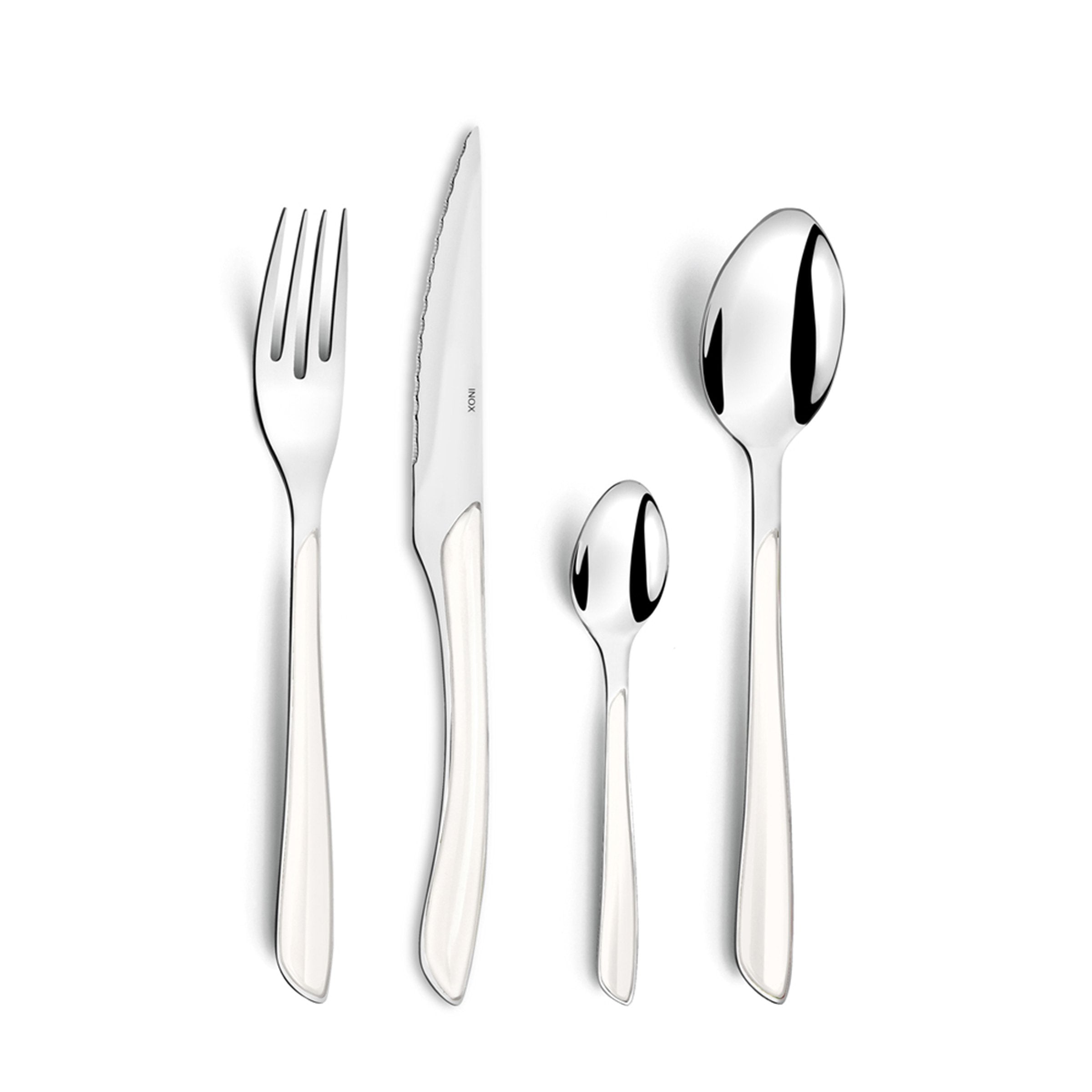 Amefa ECLAT White 24-Piece Cutlery Set for 6 | Stainless Steel Flatware with ABS Handles | Dishwasher Safe