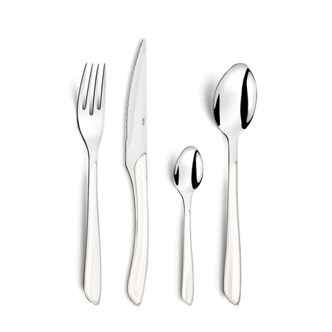Amefa ECLAT White 24-Piece Cutlery Set for 6 | Stainless Steel Flatware with ABS Handles | Dishwasher Safe