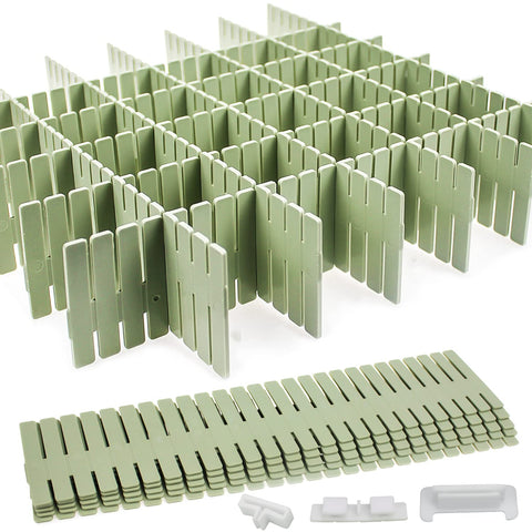 GIAK Drawer Dividers Adjustable Drawer Organizer 16 PCS Green Drawer Organiser 32 x 7 cm DIY Cut at Will for Socks, Underwear, Makeup, Kitchen