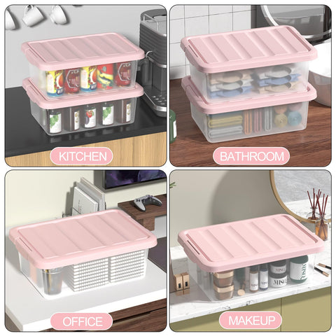 Waikhomes 2 Pack 16 L Under Bed Latching Box, Clear Box with Pink Lid