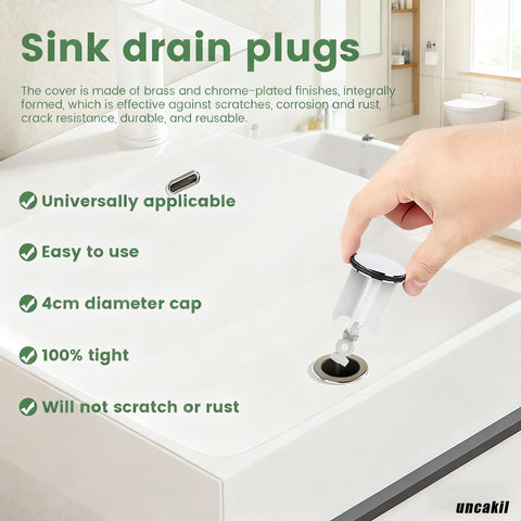 uncakil Universal Sink Plug Bathroom 40mm Pop Up Waste Replacement for Bathroom Basin,Height Adjustable,Easy Install,Made of
