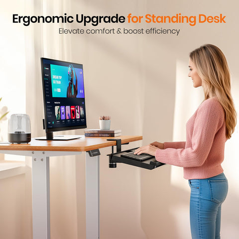 Tilt Adjustable Keyboard Tray Under Desk w/ 360° Rotation - Klearlook Ergonomic Rotatable Computer Keyboard & Mouse Tray 24.4"W×10"D Sit Stand Desk
