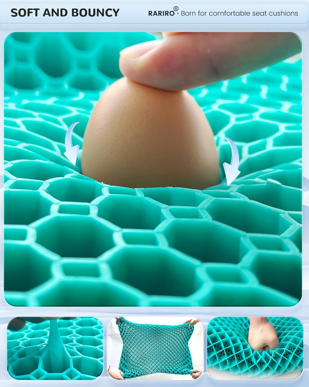 Double-Layer Honeycomb Gel Seat Cushion, Pressure Relief for Long Sitting