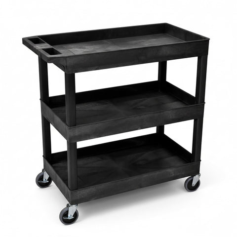 LUXOR EC111-B Tub Storage Cart 3 Shelves - Black,32" x 18"