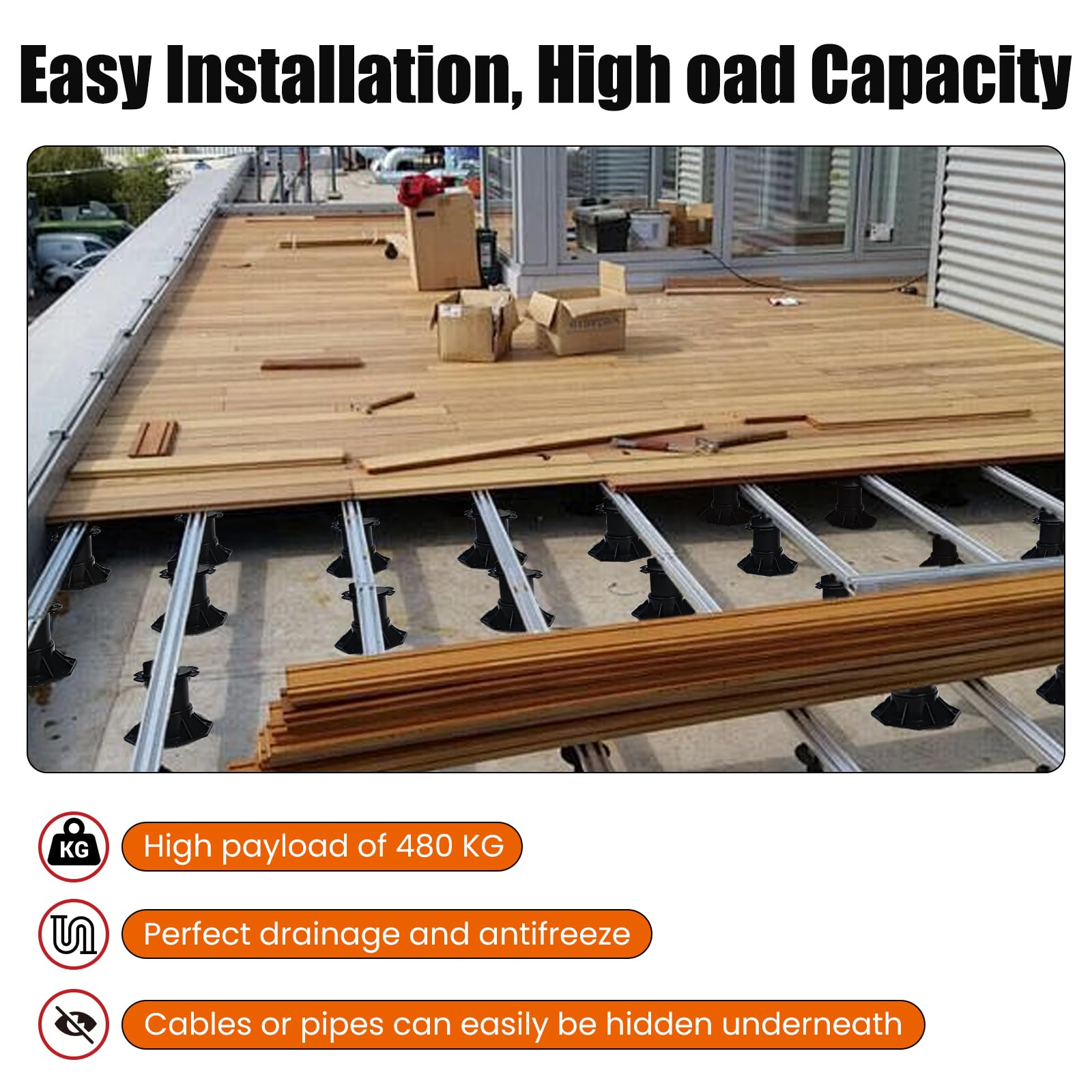 8-Pack Adjustable Decking Pedestals, 140-220 mm Plastic Deck Supports
