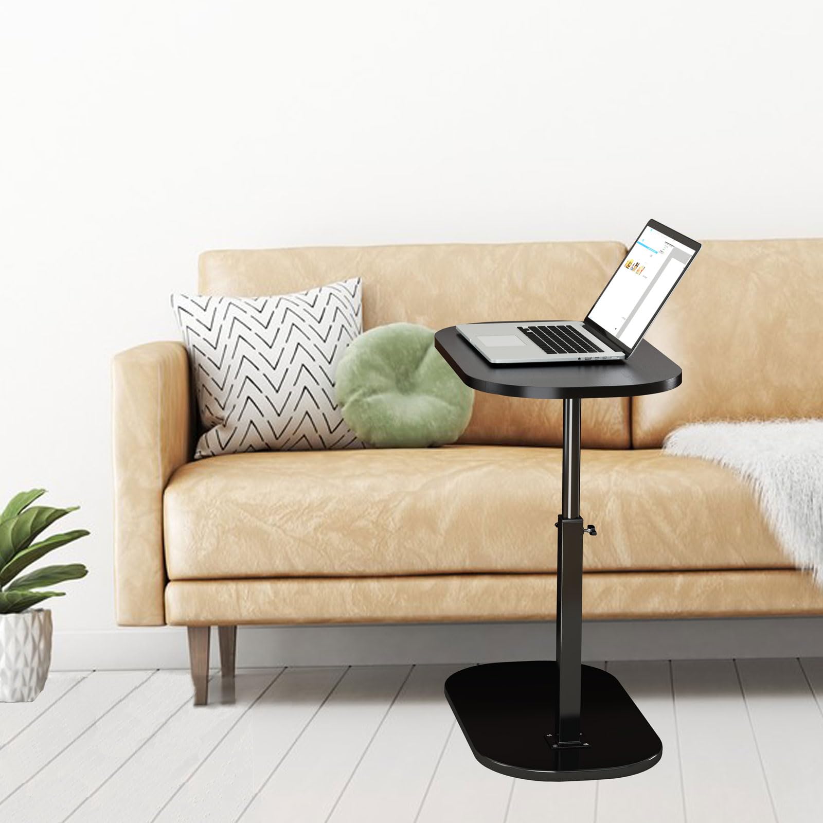 liameya Adjustable Height C Shaped Side Table, 360°Swivel Laptop Tv Tray Desk for Couch and Bedside