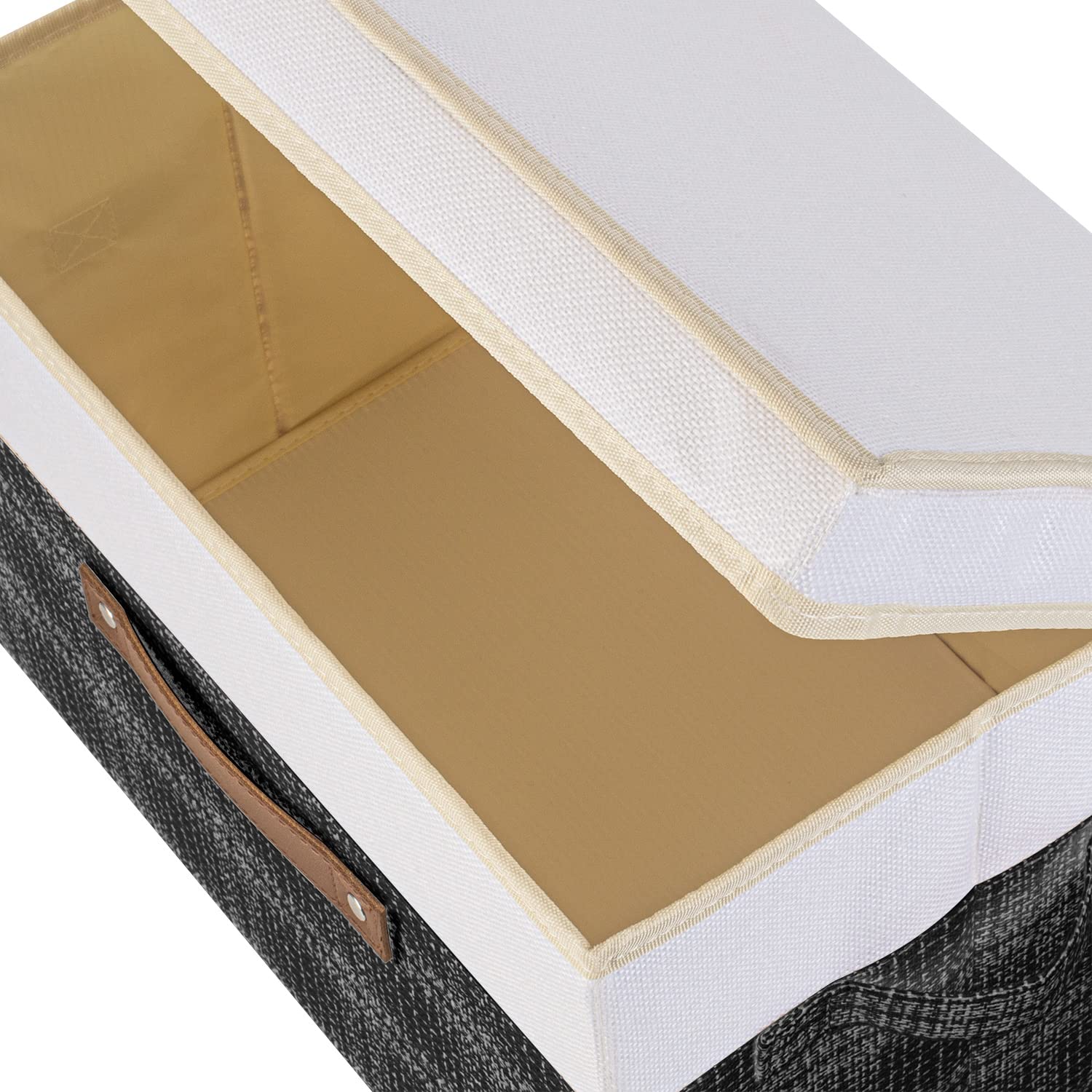 TYEERS Collapsible Storage Box with Lid, Patchwork Design, Decorative, Fabric Storage Box for Clothes, Wardrobe Storage, 38x25x25 cm, Set of 3, Black