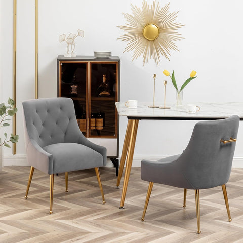 SEYNAR Dining Chair Set of 2,Modern Velvet Dining Chairs with Gold Legs,Elegant Tufted Accent Chairs for Reception, Living Room or Study Room