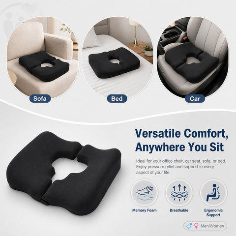 Memory Foam Coccyx Cushion with T-Shaped Cutout for Tailbone Pain Relief