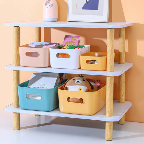 Mofeisor 6 Packs Plastic Storage Baskets with Handles, Cupboard Storage Boxes for Bathroom, Office, Kitchen Organiser Storage Box, White