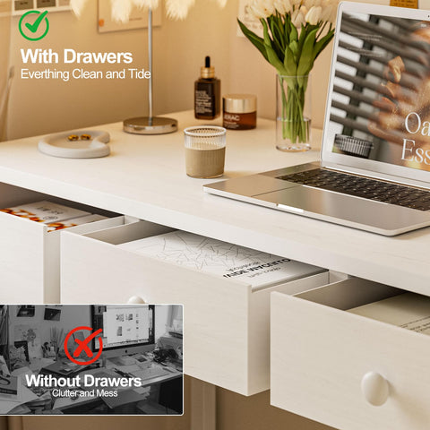 Grandder Small Computer Desk with 3 Fabric Drawers, 100 x 40 cm Home Office Desk with Storage Bags and Drawers