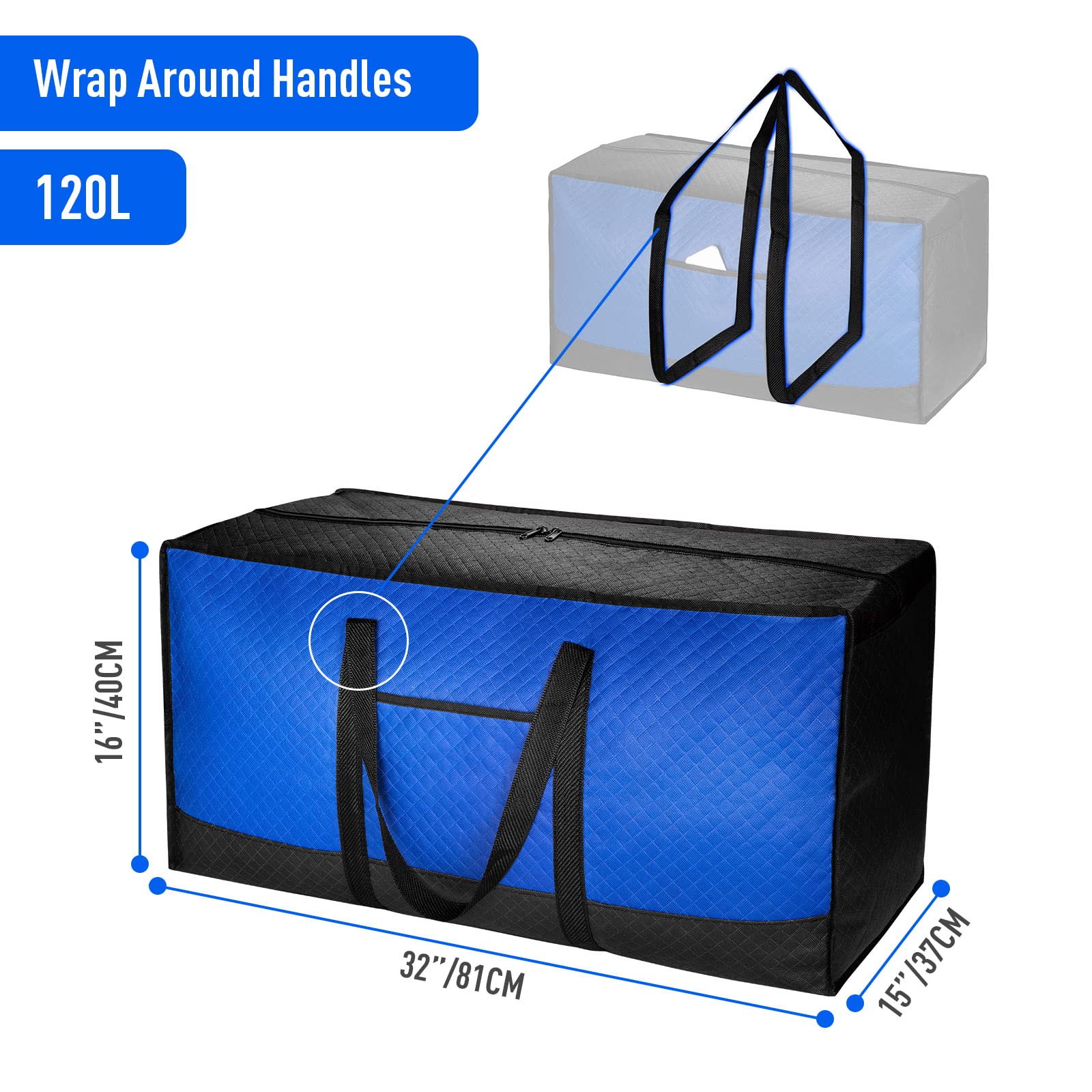 iespell 4 Pack 120L Extra Large Storage Box with Lid for Moving House, Strong Moving Boxes Bags with Zips for Clothes, Duvet, Underbed, Travelling