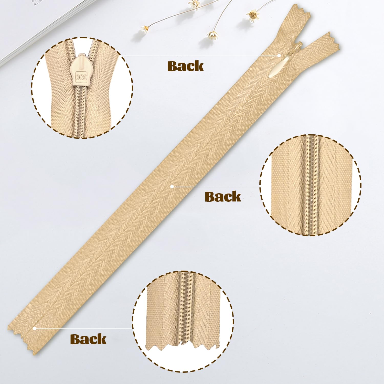 5Pcs Invisible Zip, 40cm/16 Inch Zip Nylon Zips for Sewing Concealed Invisible Zipper for Tailor Sewing Accessories Pillows Cushions Skirts Pants