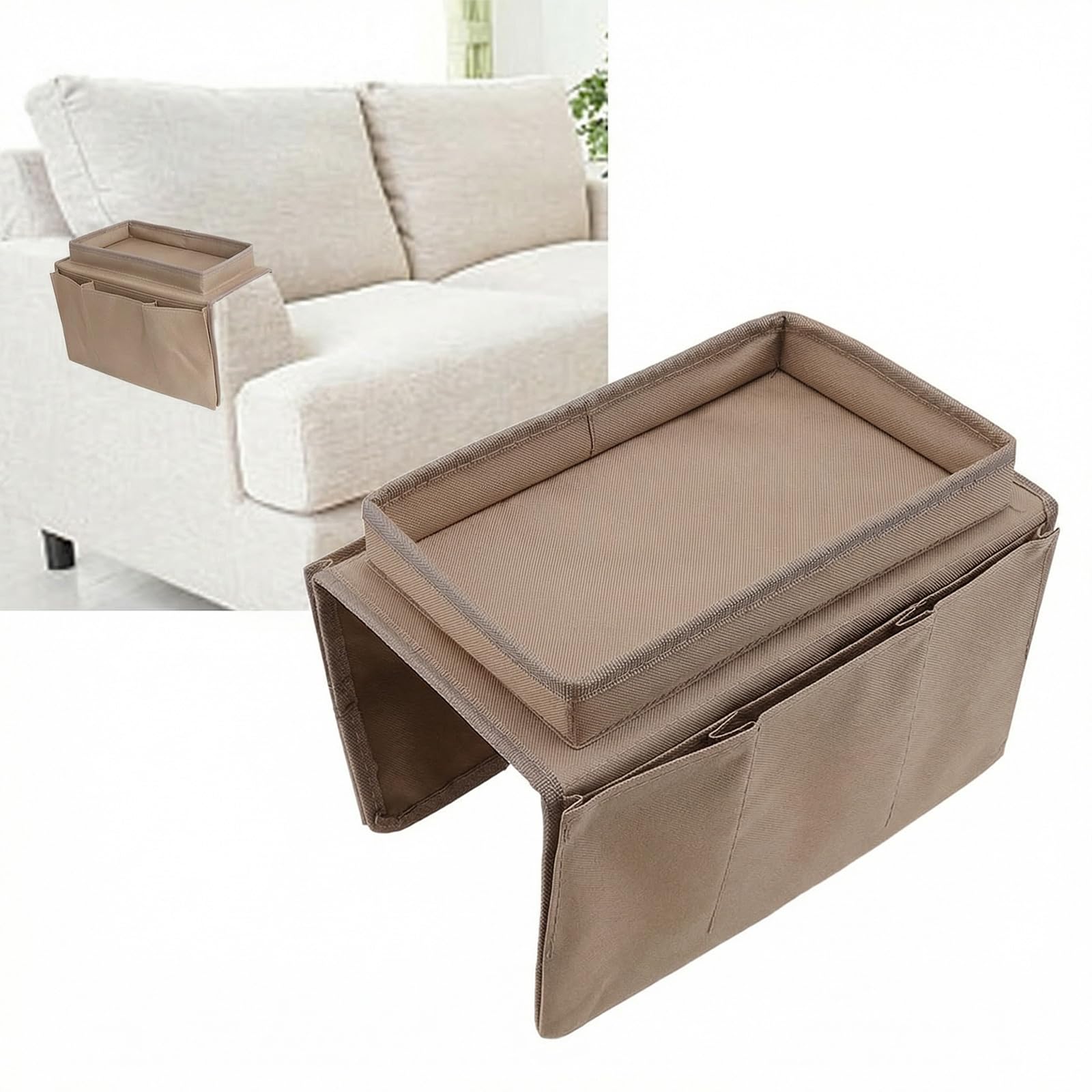 Sofa Armrest Organiser, Armchair Caddy with Tray, Couch Arm Tray Stylish And Durable Multifunctional Pocket Storage Bag