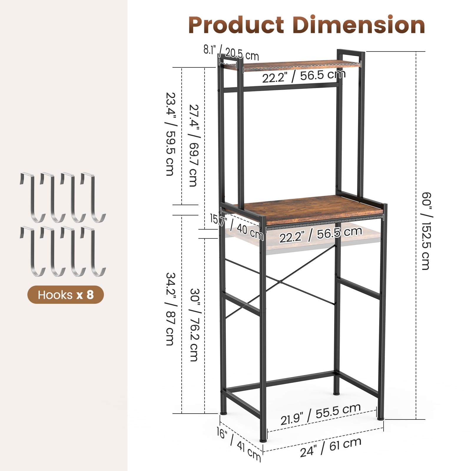 Housolution 2-Tier Mini Fridge Stand with Storage, Black+Brown