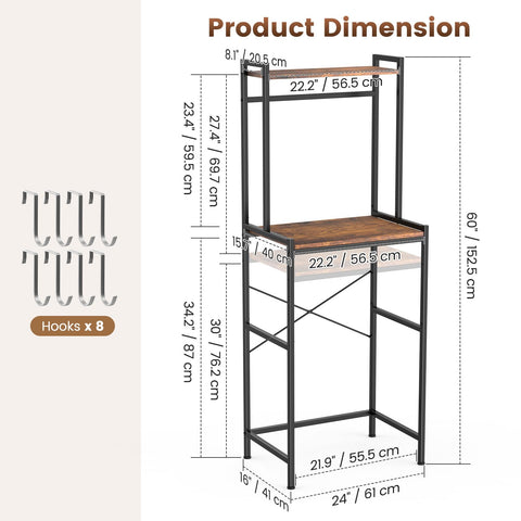 Housolution 2-Tier Mini Fridge Stand with Storage, Black+Brown
