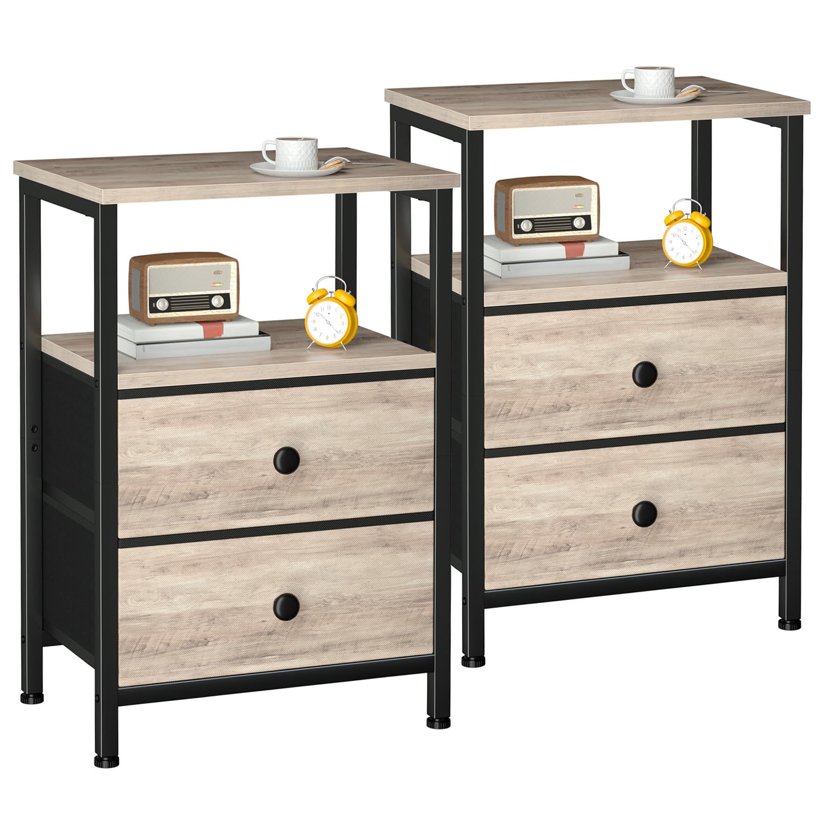 LOAKEKEL Bedside Table, Side Tables Set of 2 with 2 Fabric Drawers