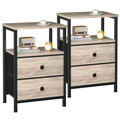 LOAKEKEL Bedside Table, Side Tables Set of 2 with 2 Fabric Drawers