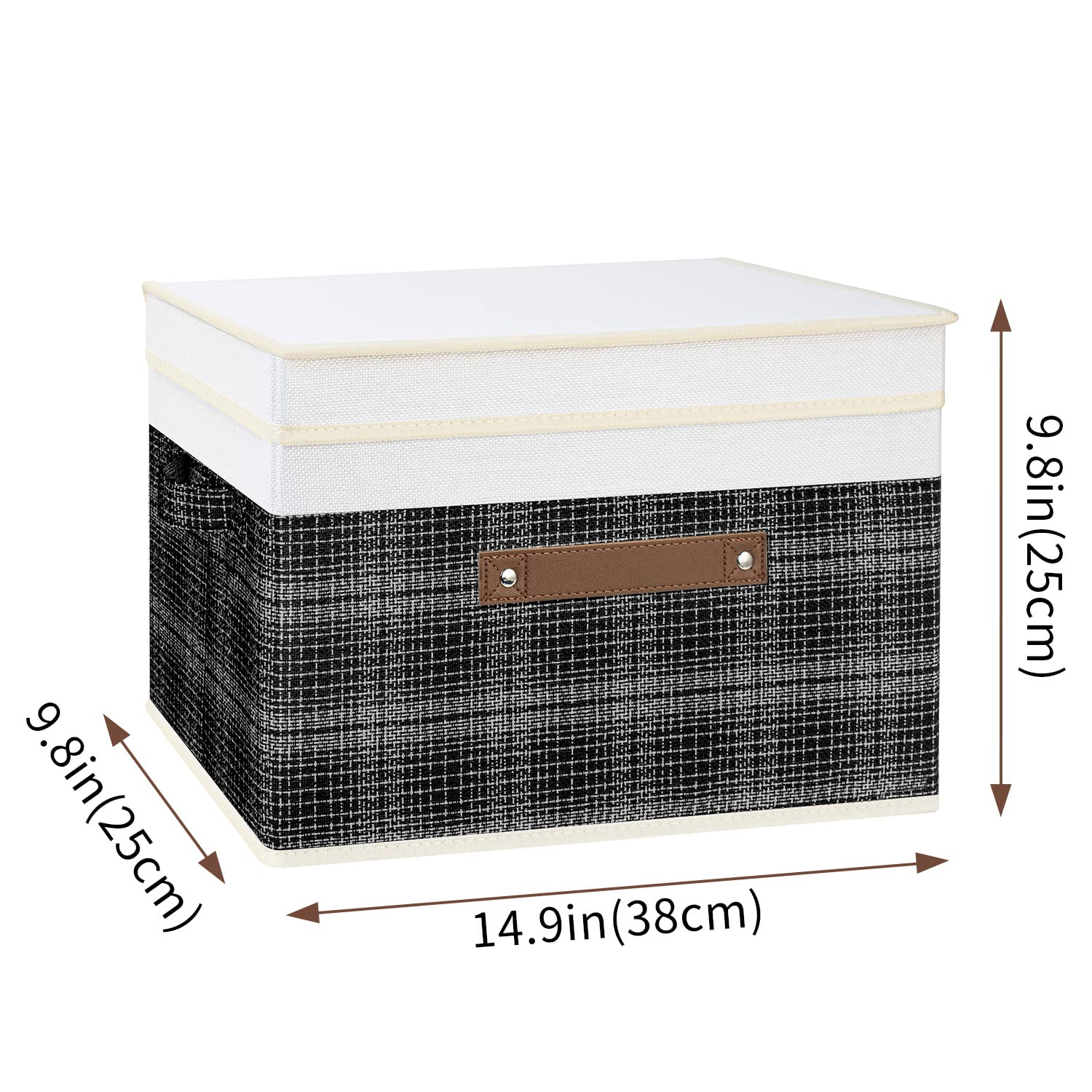 TYEERS Collapsible Storage Box with Lid, Patchwork Design, Decorative, Fabric Storage Box for Clothes, Wardrobe Storage, 38x25x25 cm, Set of 3, Black