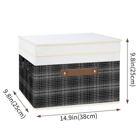 TYEERS Collapsible Storage Box with Lid, Patchwork Design, Decorative, Fabric Storage Box for Clothes, Wardrobe Storage, 38x25x25 cm, Set of 3, Black
