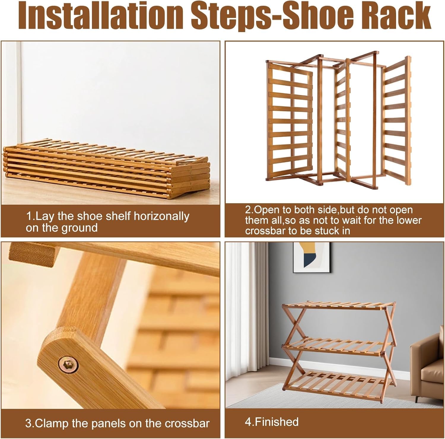 Gelory Bamboo Folding Shoe Rack, Portable Wooden Small Shoe Storage Rack