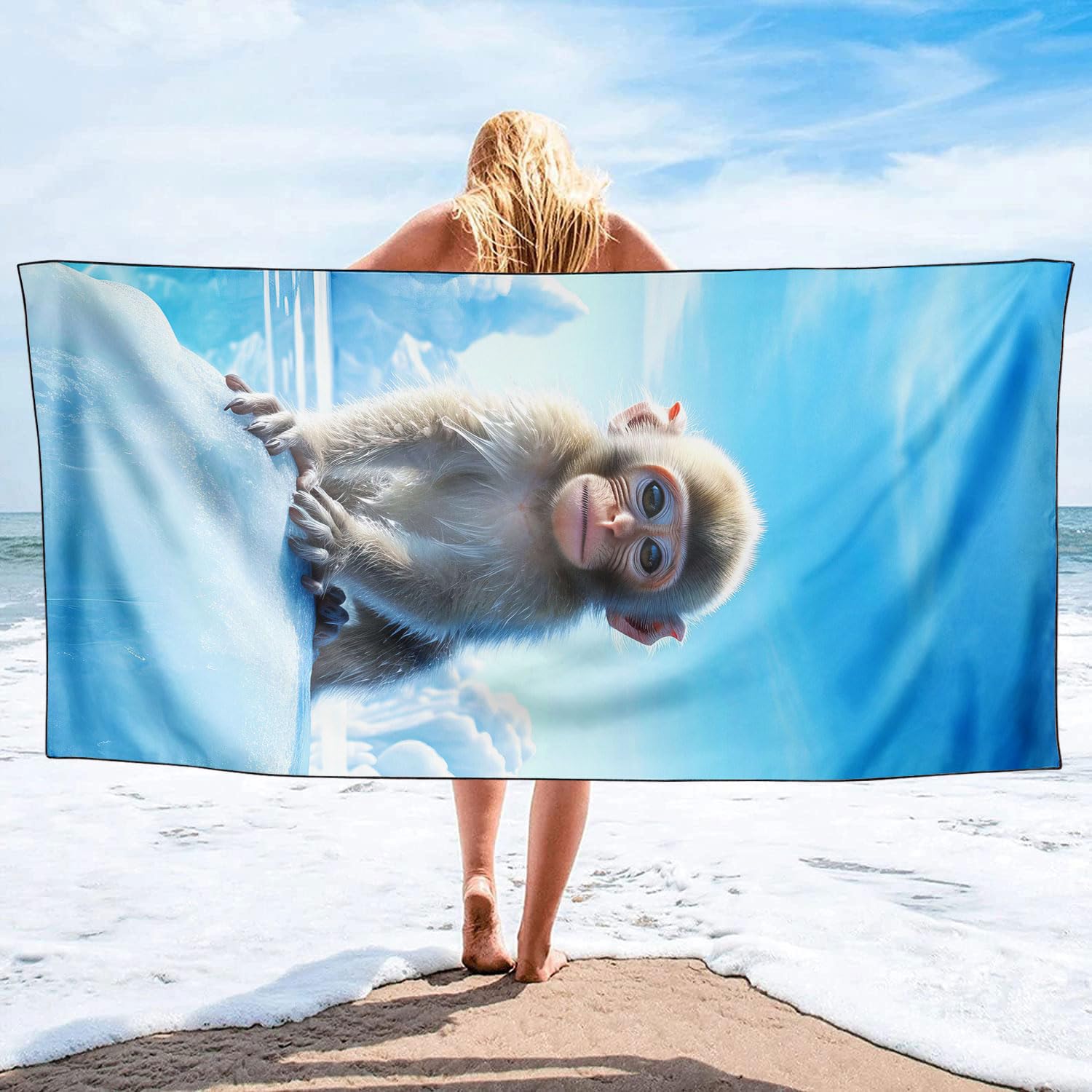 YISUMEI Baby Monkey Beach Towels for Adults Extra Large 180 x 90 cm, Microfibre Quick Dry Towel for Travel Swimming Camping Sports