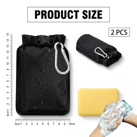 2 Pack Travel Soap Bag, Waterproof and Leakproof Soap Storage Pouches with Quick Dry Mesh Bag and Carabiner Portable Sealed Bag for Outdoor Camping