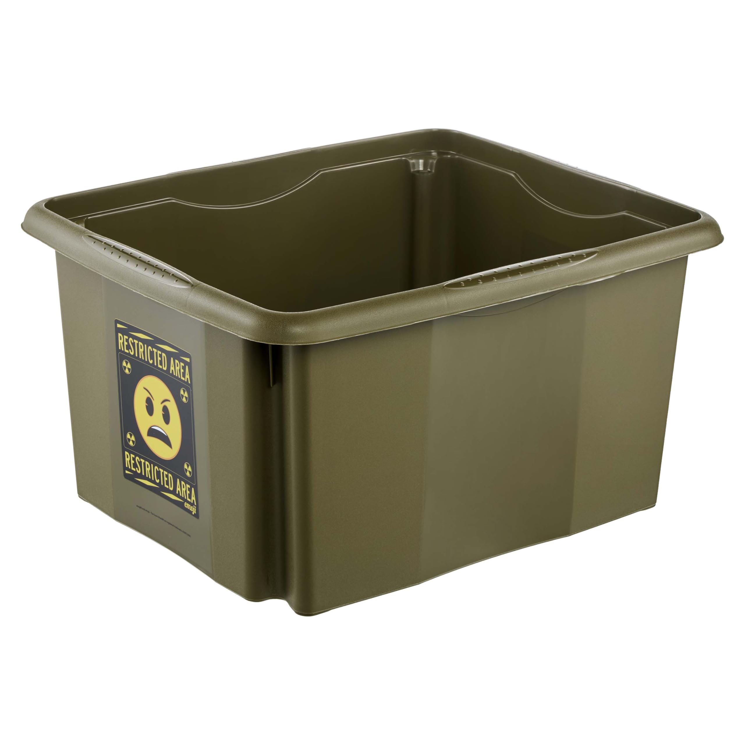 keeeper karolina storage box with lid, 24 l, rotatable and stackable, Emoji Danger design, For children, olive green (Olive)