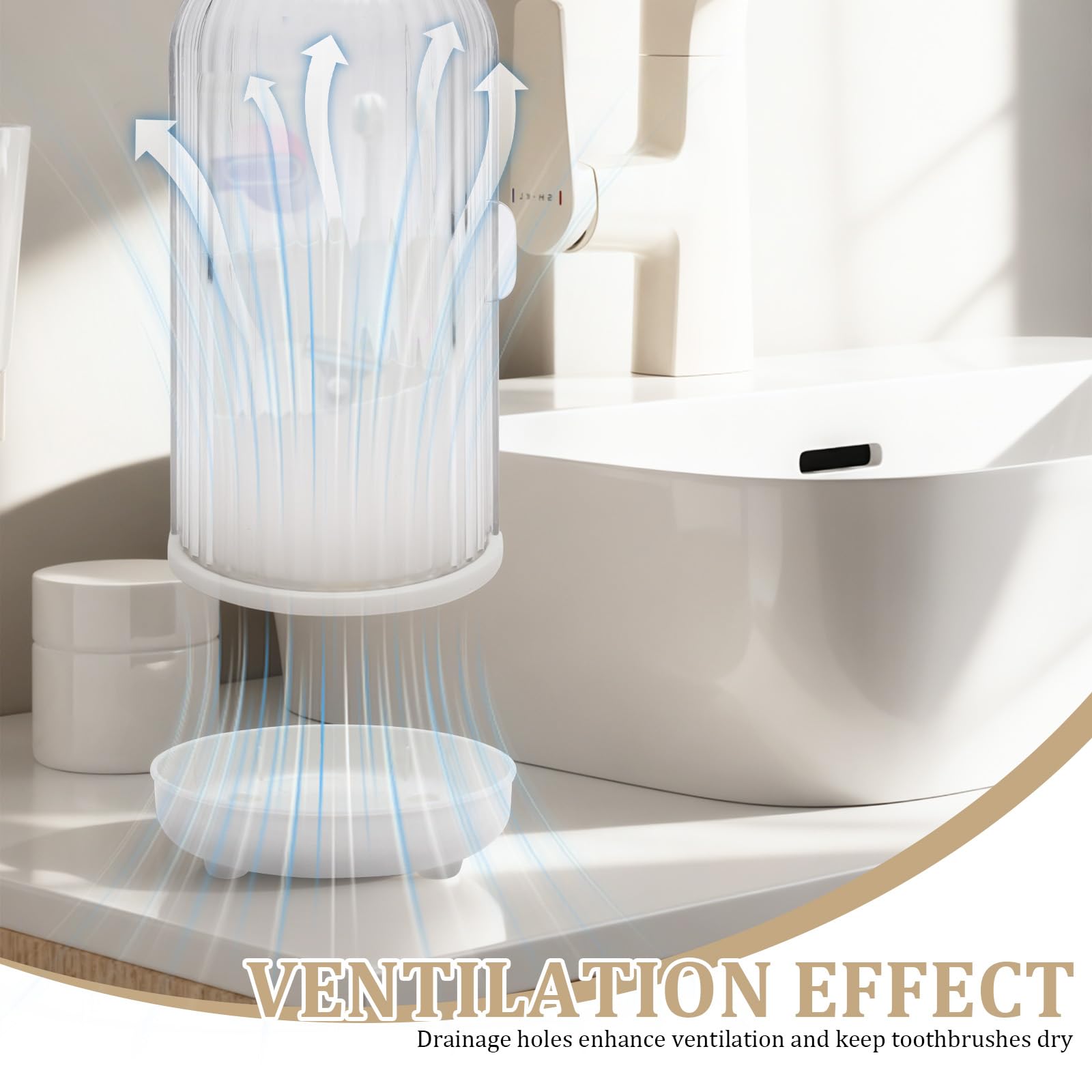 Toothbrush Holder with Cover - 360° Rotating 3-Slot Organizer with Drainage for Bathroom Vanity Counter