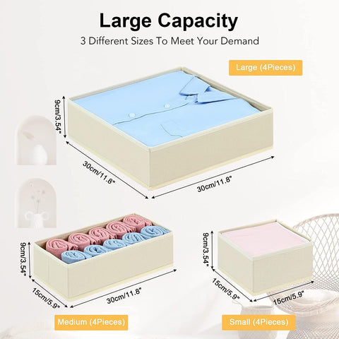 DIMJ 12 Pcs Fabric Drawer Organiser for Baby Clothes 3 Size Drawer Dividers