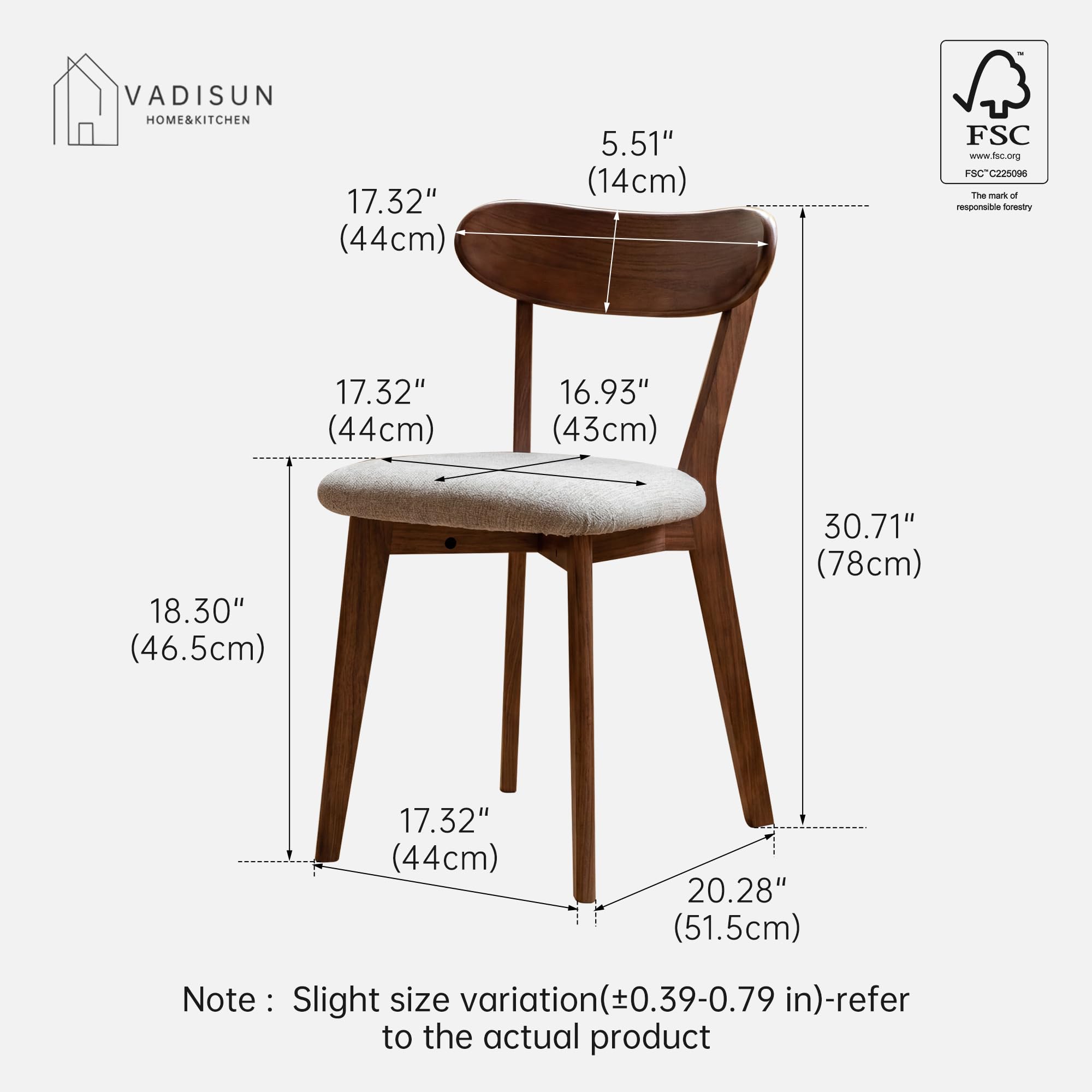 2PCS Modern Solid Dining Chairs Set, Upholstered Fabric Dining Room Chairs
