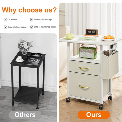 Printer Stand with 2 Fabric Drawers Mobile File Cabinet,End Table On Wheel