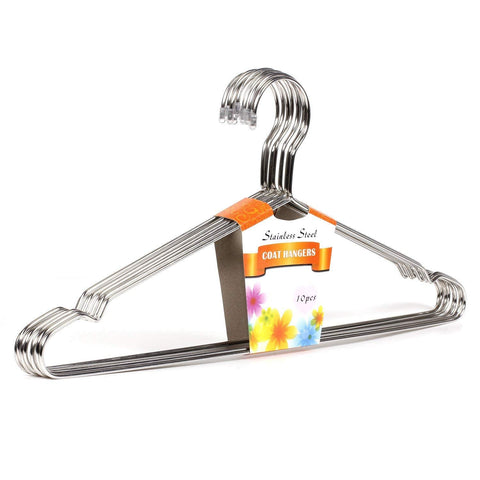 ETAOLINE 10 Pack Stainless Steel Heavy Duty Wire Clothes Hangers Silver