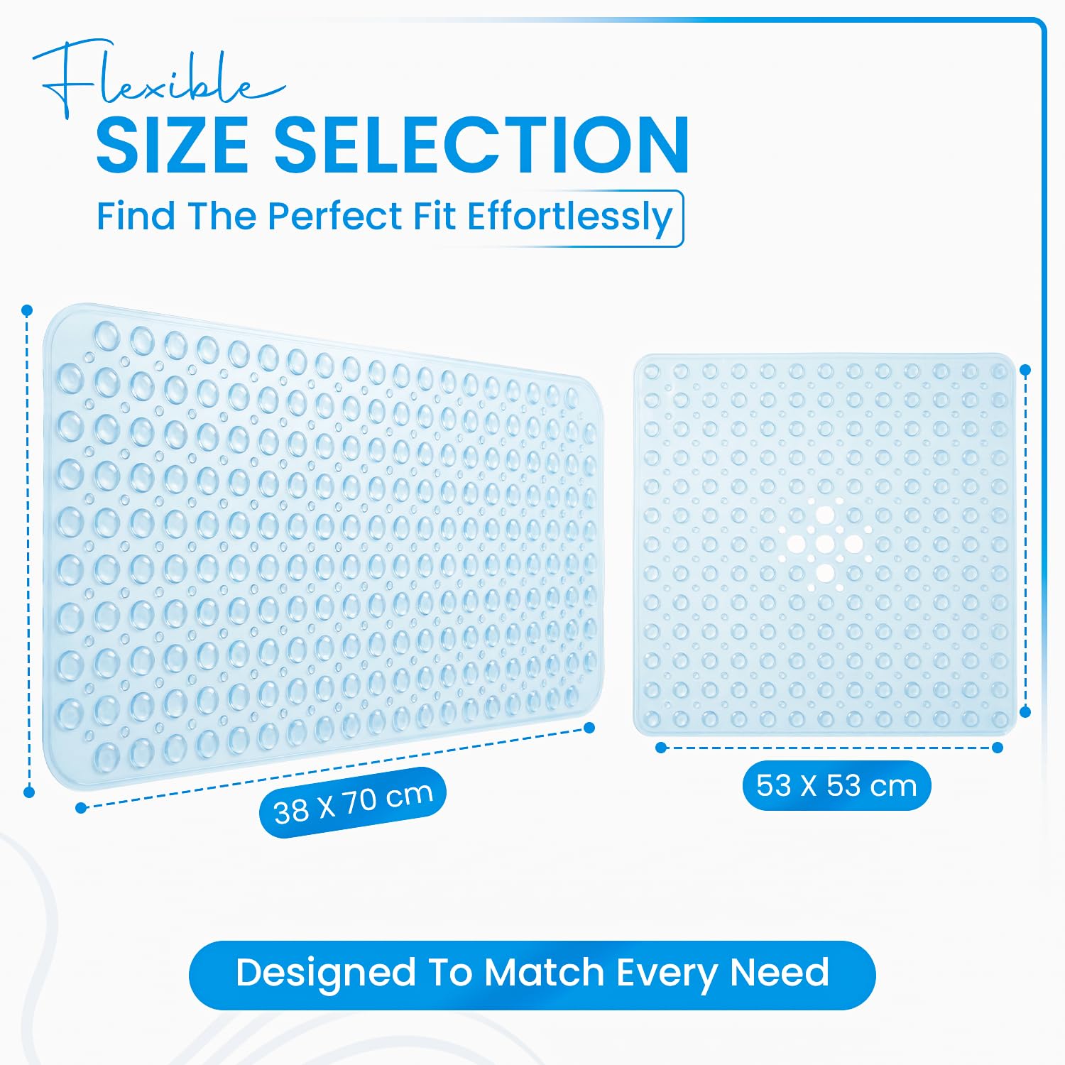 Rugs Garden Shower Bath Mats - Washable Non Slip Anti Mould Rubber Bathmat with Suction Cups for Bathtub and Bathroom (Sky Blue, 40x100 cm)