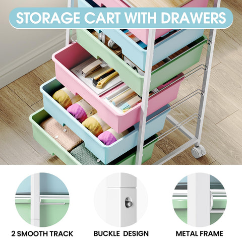 6-Drawer Craft Organizer Trolley Cart with Wooden Top