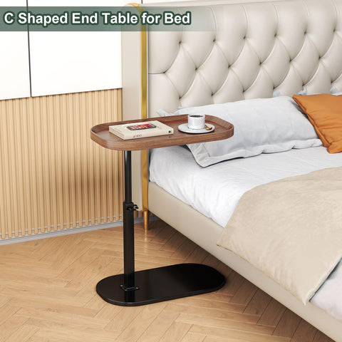 YUTVCZO Adjustable Height C Shaped Side Table, 360°Swivel Sofa C Tables That Slide Under, Small Tv Tray for Sofa Arm and Bedside