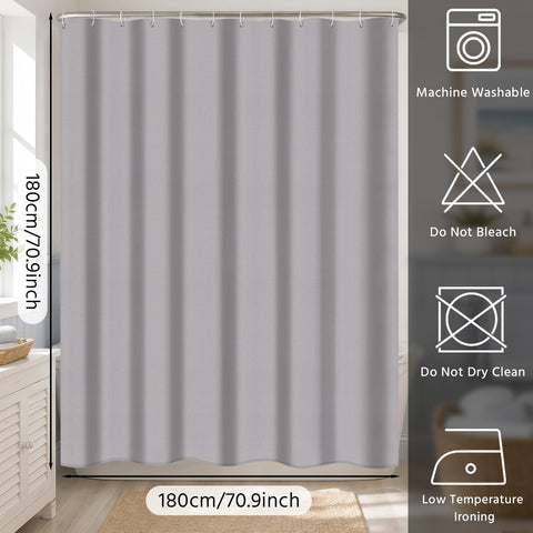 FAVORTALK Shower Curtain Mould Proof Mildew Resistant, 180x180cm Grey Bathroom Curtain Set With 12 Hooks, Weighted Hem