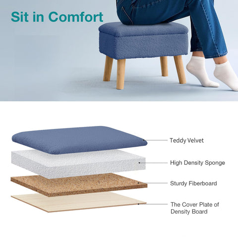 BRIAN & DANY Footstool Ottoman with Storage, Teddy Fleece Rectangle Storage Ottoman